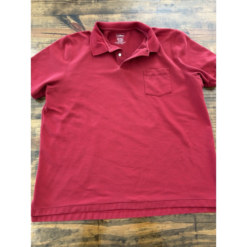 L.L. Bean Polo Shirt Men 2XLT Red Short Sleeve Traditional Fit Pocket Cotton
